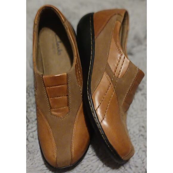 Clarks Bendables Bingo Q Medium & Dark Tan Leather Slip-on Comfort Shoes Size 7M - Picture 7 of 9